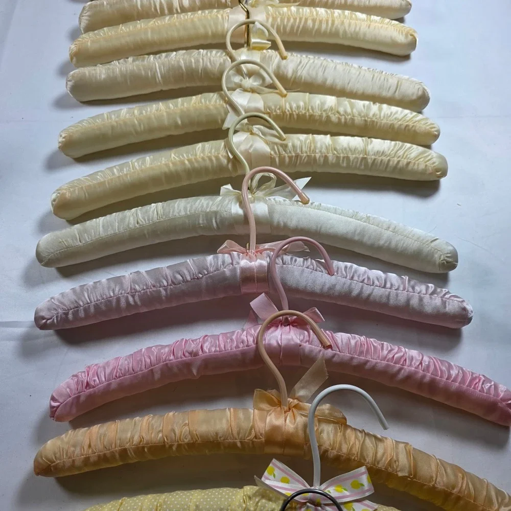 Vintage Padded Hangers Lot 11 Satin Ruched Fabric Knit Shabby Chic Lingerie Pink